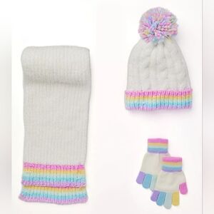 Rainbow Sugar Hat, Gloves And Scarf New